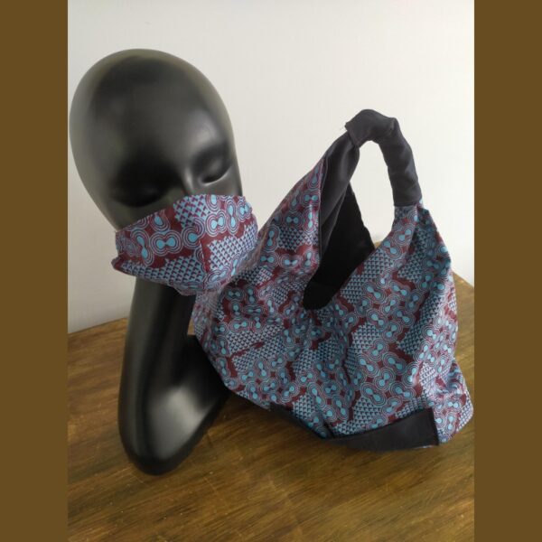 Reversible Origami Canvas & Cotton Dutch Wax Shopper Tote with Matching Reusable Cotton Face Mask - Image 5