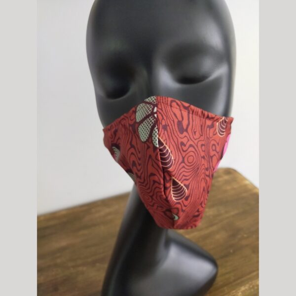 M/L 3 Ply Reusable Cotton Face Mask Brown Floral incl Filter Pocket + 1 Disposable Carbon Filter