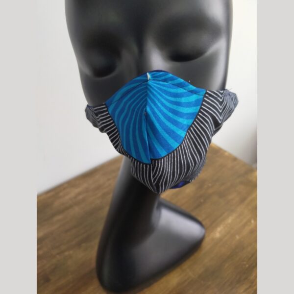 M/L 3 Ply Reusable Cotton Face Mask Blue/Black incl Filter Pocket + 1 Disposable Carbon Filter