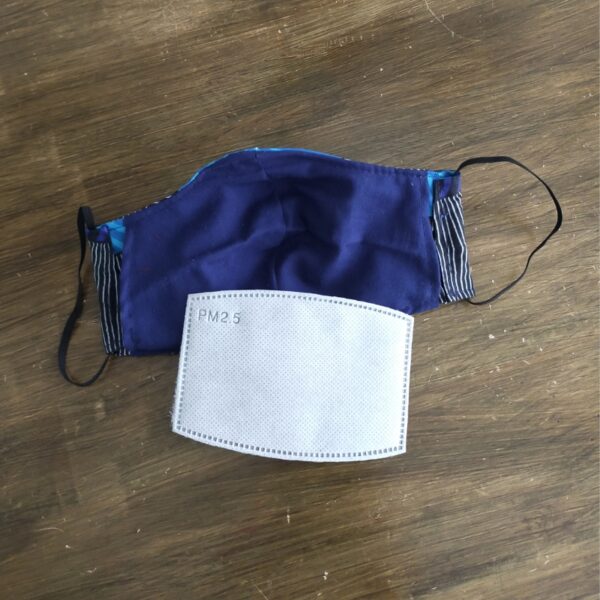 M/L 3 Ply Reusable Cotton Face Mask Blue/Black incl Filter Pocket + 1 Disposable Carbon Filter - Image 5