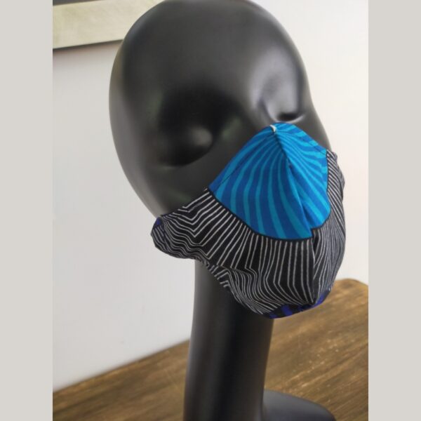 M/L 3 Ply Reusable Cotton Face Mask Blue/Black incl Filter Pocket + 1 Disposable Carbon Filter - Image 4