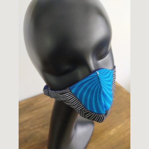 M/L 3 Ply Reusable Cotton Face Mask Blue/Black incl Filter Pocket + 1 Disposable Carbon Filter - Image 2