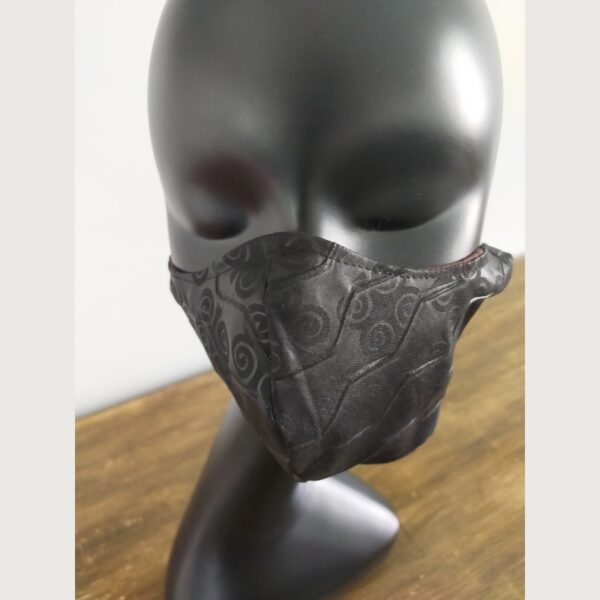 M/L 3 Ply Reusable Cotton Face Mask Black Embossed incl Filter Pocket + 1 Disposable Carbon Filter